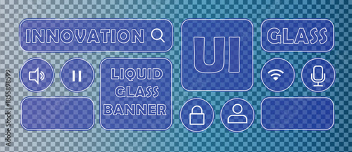 Blue glass ui elements innovation liquid banners and various icons displayed