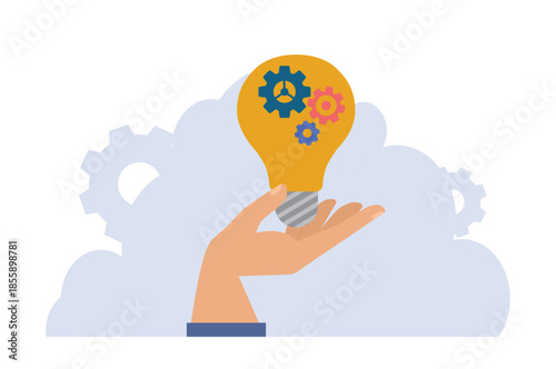 Hand holding a lightbulb vector illustration, symbolizing creativity, innovation, brainstorming, and idea