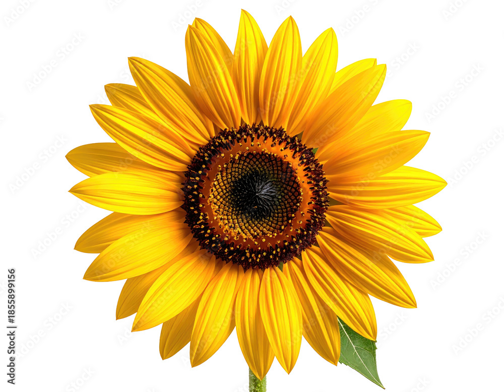 Fototapeta premium Sunflower bloom, vibrant petals, dark center, isolated