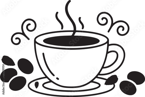 
Modern Minimalist Coffee Cup Vector Illustration with Steaming Hot Beverage
