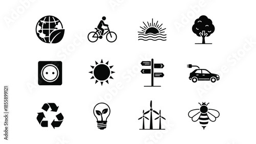 Collection of environmental and sustainability icons representing nature and eco-friendly concepts.