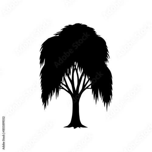 Willow tree silhouette vector flat illustration design.