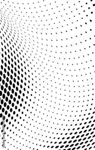 Abstract optical halftone dotted background with twisted wave and futuristic grunge texture.