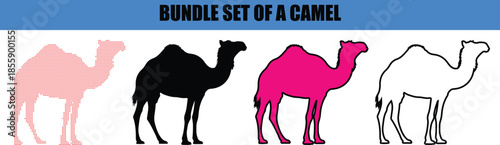 High Quality Camel Vector Set with Dotted Pattern and Continuous Line Art, Versatile Animal Silhouette for Logos, Tattoos, and Infographics.