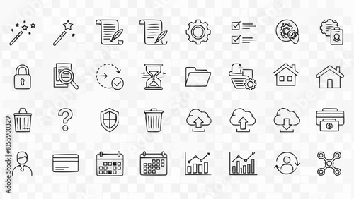 Collection of diverse icons representing business technology and everyday concepts.