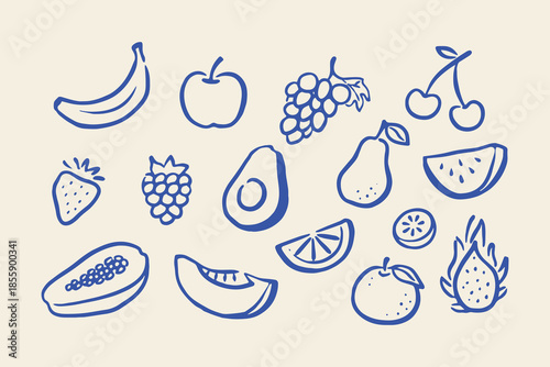 Fruit set doodle line art vector illustration