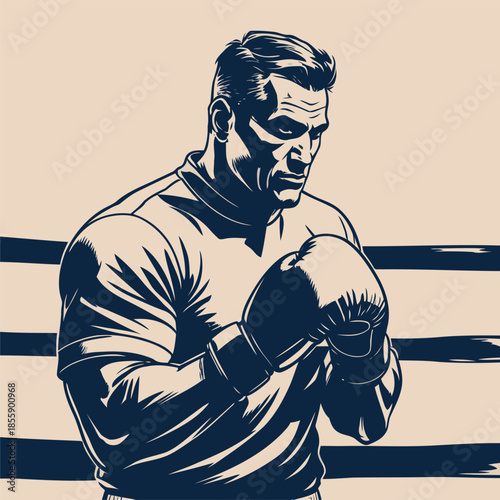 a comic book style vector gentleman against a boxing ring background