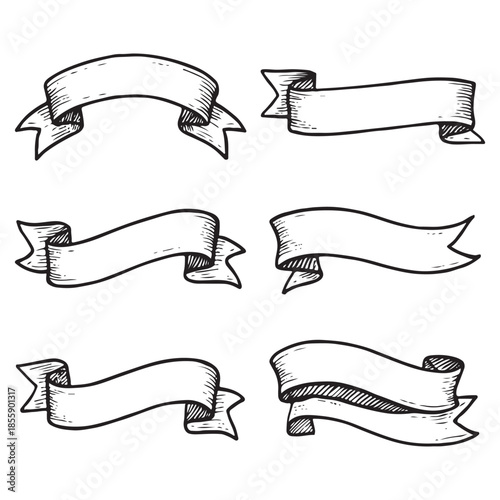 Hand-drawn ribbon frame set vector