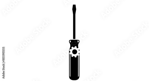 Black silhouette of a screwdriver with a gear symbol on its handle.