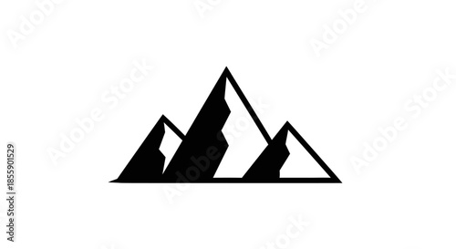 Stylized Black Mountain Peaks Silhouette Icon.