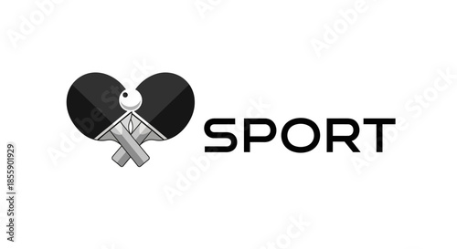 Sport logo design with ping pong paddles and ball representing leisure and competition.
