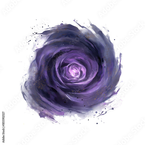 Swirling purple vortex with glowing center galaxy nebula