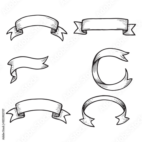 Hand-drawn ribbon frame set vector