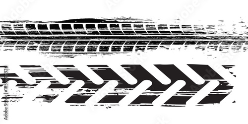 Tire track. Car, bike, motorcycle tyre mark with grunge effect isolated on white background. vector