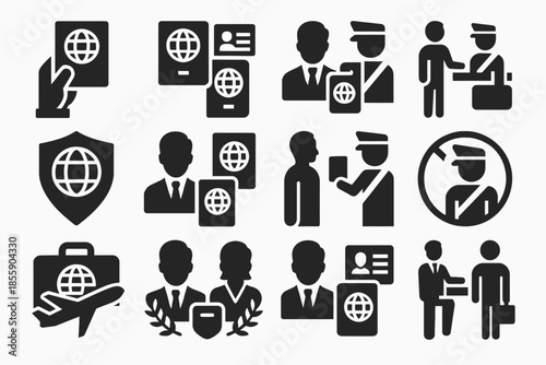 Passport and security icons illustrating travel and identification