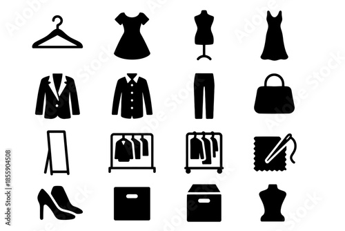 Fashion and apparel icon set featuring clothing and accessories