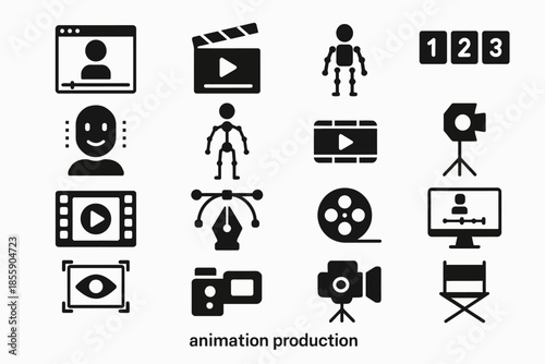 Animation production icons and tools collection for media creation