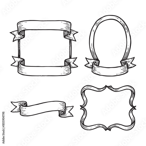 Hand-drawn ribbon frame set vector