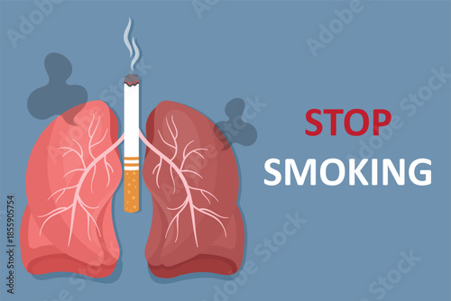 Illustration showing damaged lungs as a symbol of smoking danger and tobacco addiction. Suitable for health awareness campaigns, medical topics, anti-smoking education, public health materials