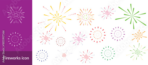 Fireworks on white background, fireworks clipart no background, icon, vector, illustration for Xmas, new year, holiday, birthday, anniversary, victory, party, carnival, 4th of July, printable banner