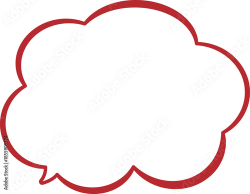 雲の形をしたシンプルなふきだし。赤い色でもこもこしていてかわいい。広いテキストスペースがある。