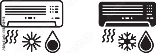 Air conditioner and climate control icons heating and cooling modes isolated on white background