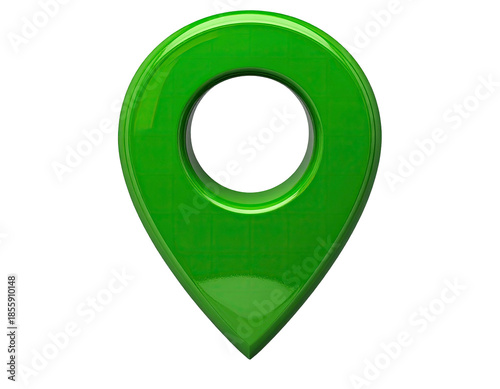Glossy green map pin with dark hole