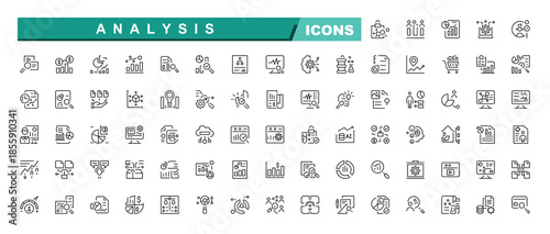 Data analytics icon set with editable stroke. Data analysis thin line icon collection. Process automation, data recognition and analysis. AI, generative AI, virtual assistant, robotic, brain
