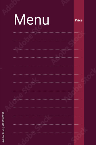 Menu Cards Template with Menu Price Text and Dotted Lines to fill out. Minimalistic Flat Design idea. Vector illustration Restaurant, bar, cafe or delivery menu sample, thematic web or social media