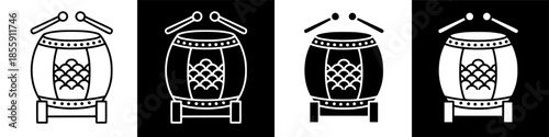 Illustration of a traditional Japanese drum with drumsticks, a symbol of culture and music