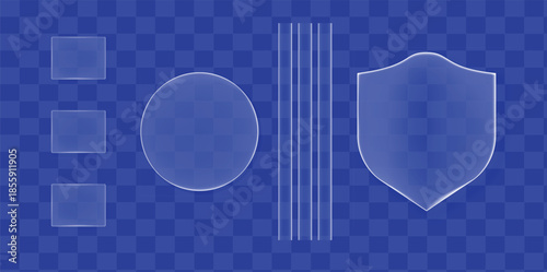 Set of Glassmorphism UI Elements on Blue Checkered Background