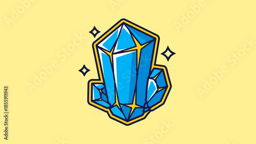 Sparkling Blue Crystal Gemstone with Golden Outlines and Starry Accents.