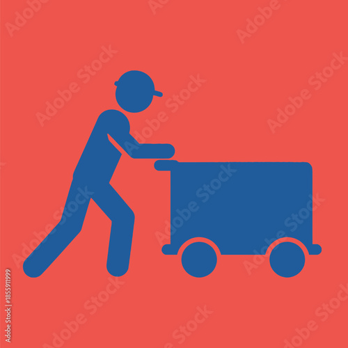Blue silhouette of a person pushing a cart
