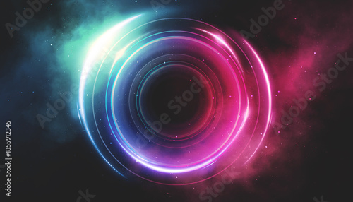 Neon circle with smoke effe...