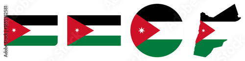 jordania circular flag, jordania rectangular flag, jordania map flag flat icon