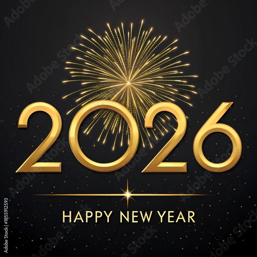 Golden fireworks celebrate 2026 New Year with elegant design