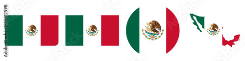 mexico circular flag, mexico rectangular flag, mexico map flag flat icon