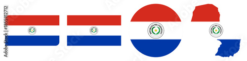 paraguay circular flag, paraguay rectangular flag, paraguay map flag flat icon