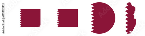 qatar circular flag, qatar rectangular flag, qatar map flag flat icon