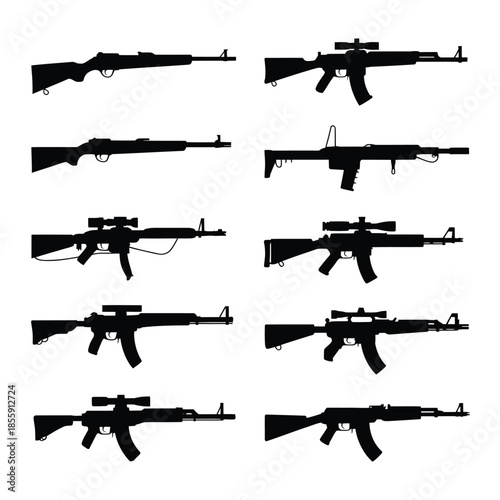 Silhouettes of various rifles and firearms displayed in a grid pattern