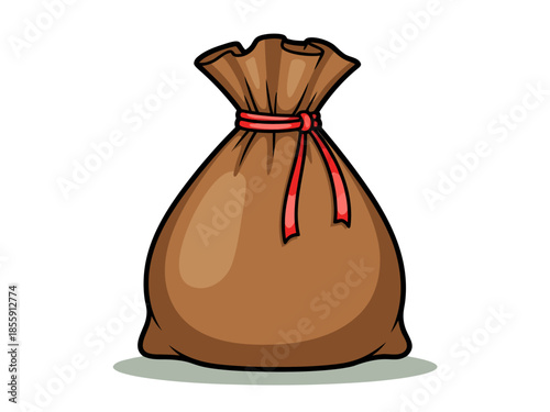 Vector illustration of a sack tied with red string isolated on white background