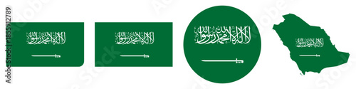 saudi arabia circular flag, saudi arabia rectangular flag, saudi arabia map flag flat icon