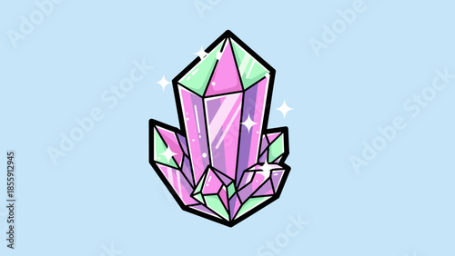 Illustration of a Sparkling Crystal Cluster with Pastel Colors.