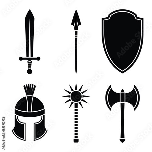 Ancient weaponry and armor a collection of medieval combat equipment icons