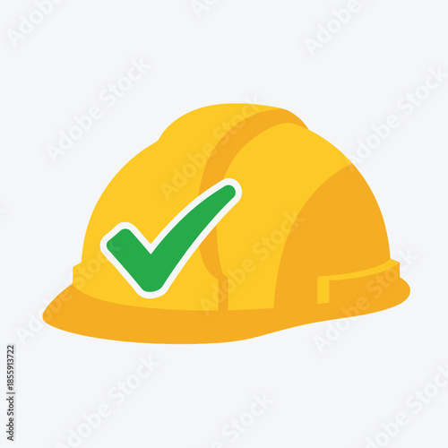 Yellow Hard Hat with Green Checkmark Symbol