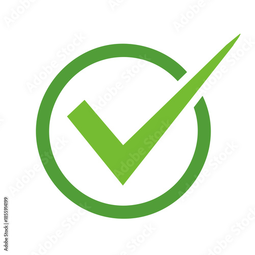 Green Check Mark Graphic Symbol with Circle Border Signifying Acceptance or Approval Isolated