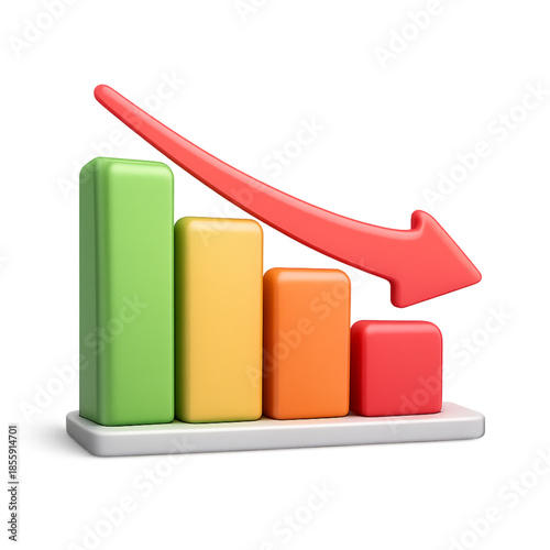3d Business Loss Decline Statistics Graph Transparent Icon.