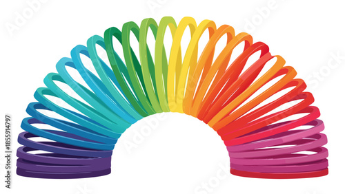 Vibrant rainbow colored Slinky toy vector illustration in a playful arched shape on a white background