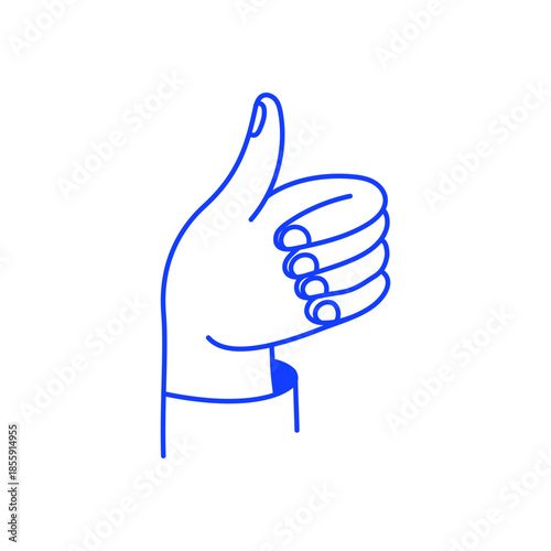 Vector simple linear illustration in sketchy hand drawn style, thumb up gesture, appreciate and review icon