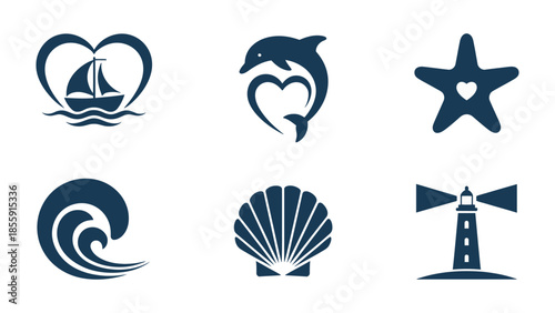 Marine Collection: A collection of meticulously crafted oceanic symbols. Showcasing a cohesive set of marine icons, each elegantly designed to embody the essence of the ocean's charm.